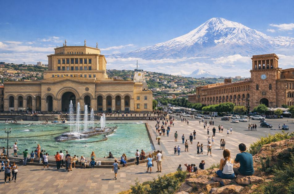 Republic Square Yerevan Mount Ararat city center Armenia travel guide 2026
