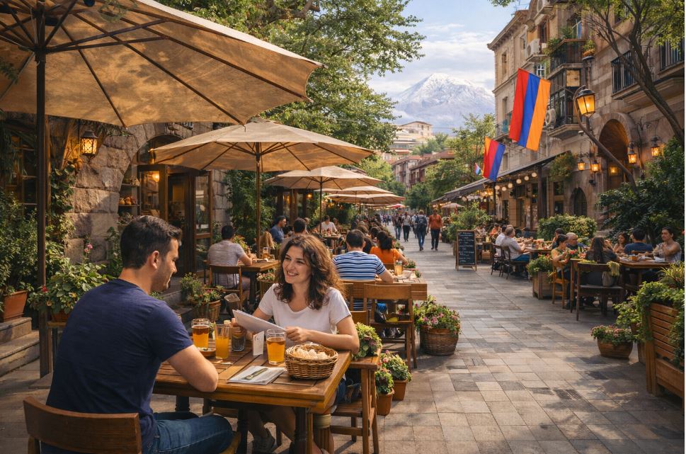 Yerevan street cafe outdoor dining local life Armenia neighborhoods travel 2026