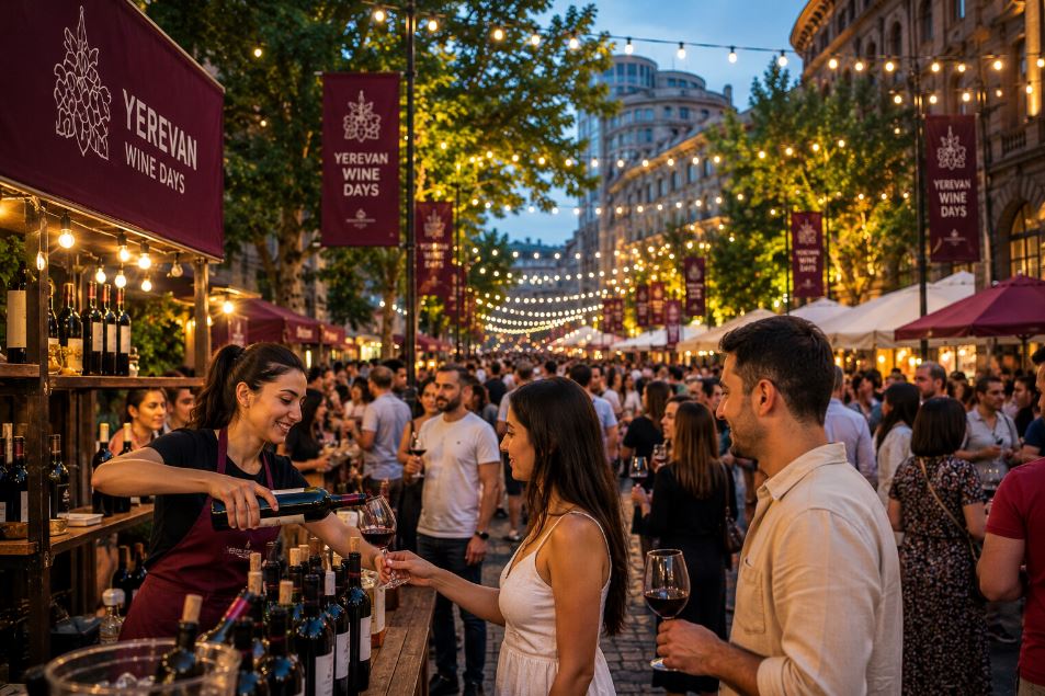 Visitors tasting Armenian wine during Yerevan Wine Days festival