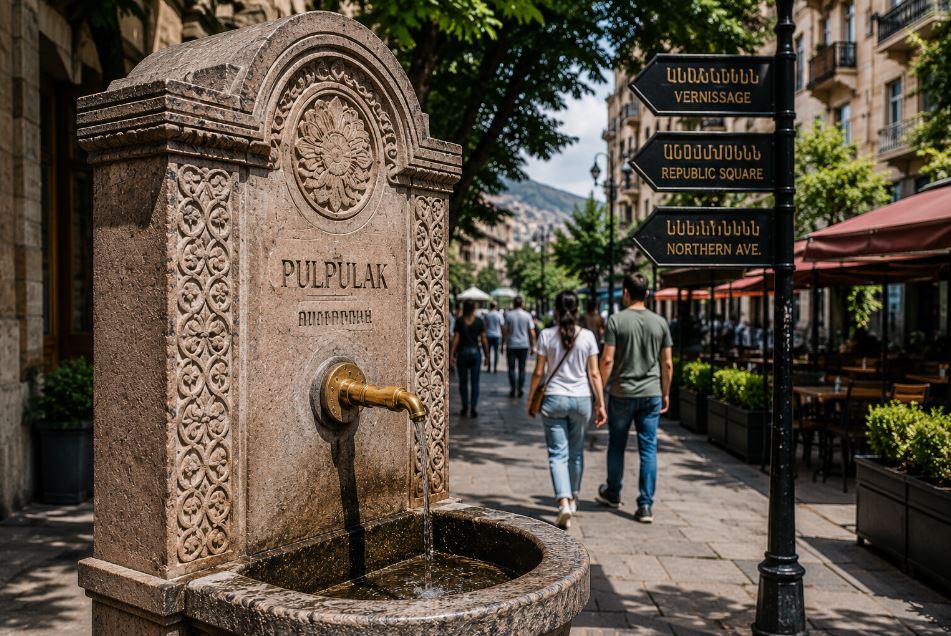 Traditional Armenian pulpulak on a busy street in central Yerevan